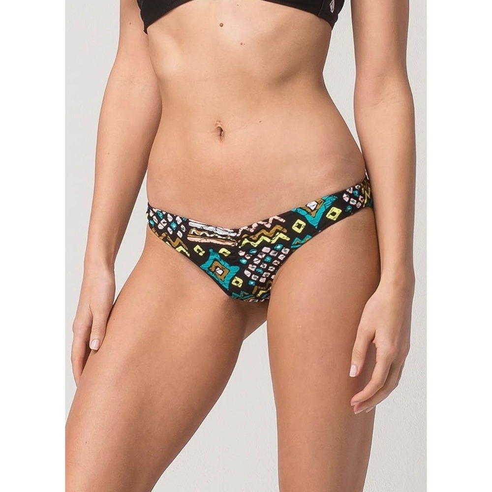 Volcom Simply Solid Reversible V-Bikini Bottoms Black Multi Tribal Print Lg New - Picture 2 of 9